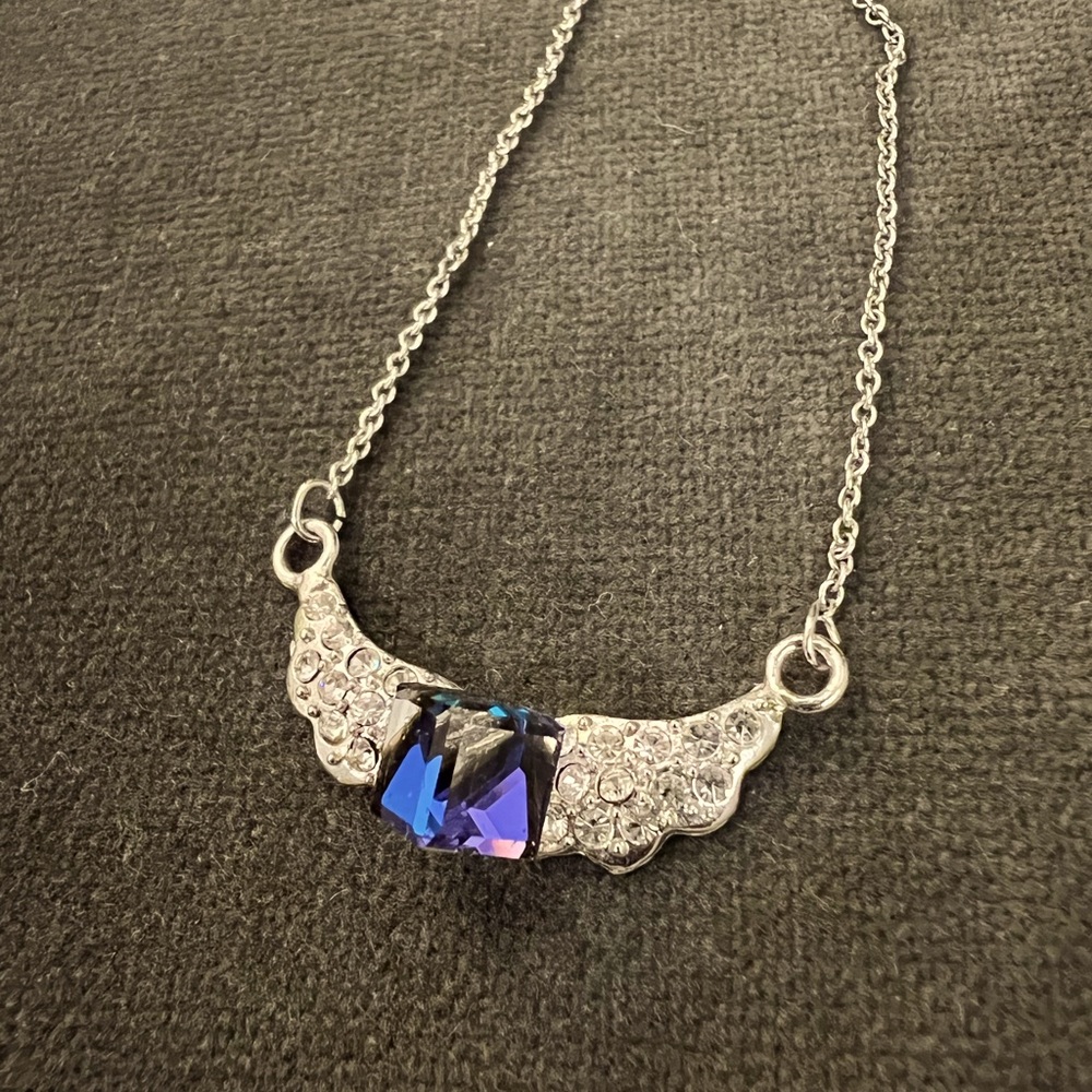 FREE 🆓 with Any Two Purchases - Necklace with a Blue Square Crystal & Diamonds